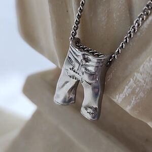 Vintage EMMONS Patched Jeans Silver tone Necklace Kischy